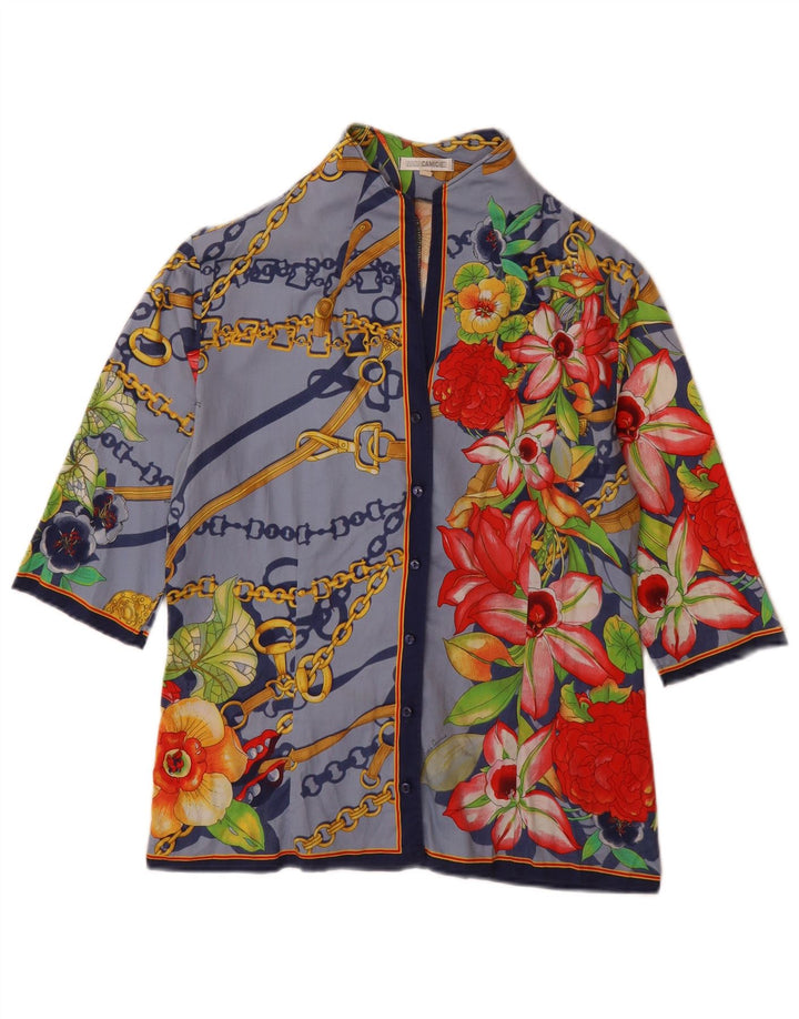 NARACAMICIE Grafisk skjortebluse med 3/4 ærmer til kvinder UK 16 Stor blå blomster