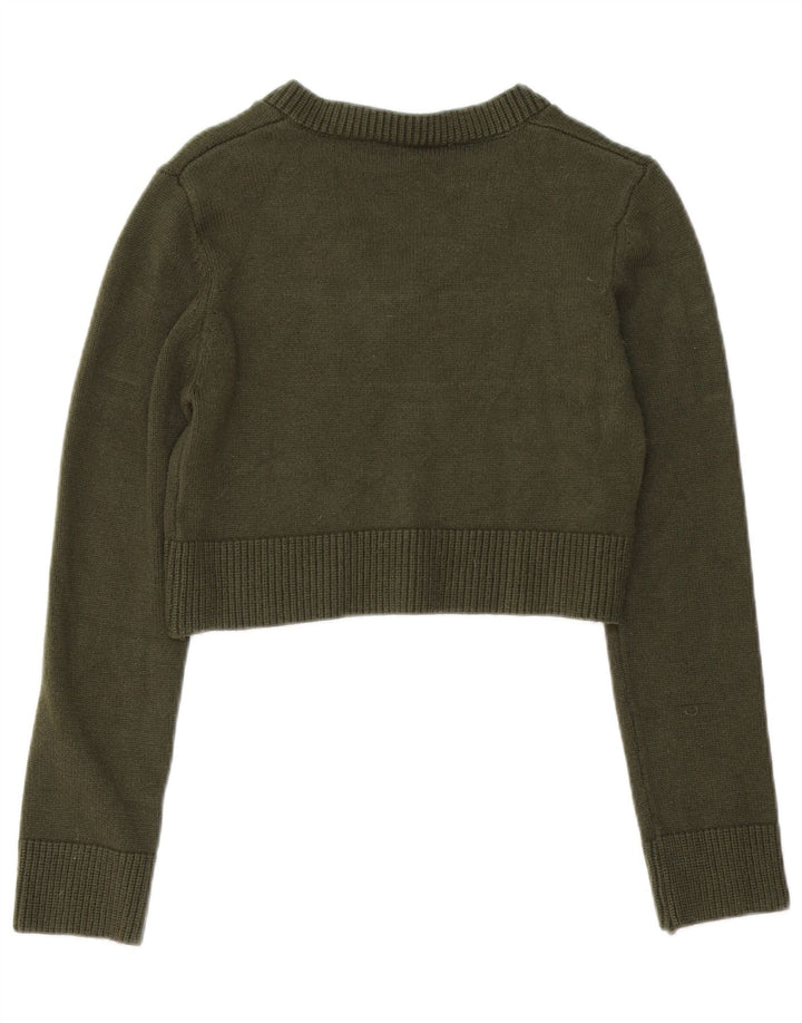 Zara Womens Crop Jumper Sweater UK 12 Medium Green Viscose