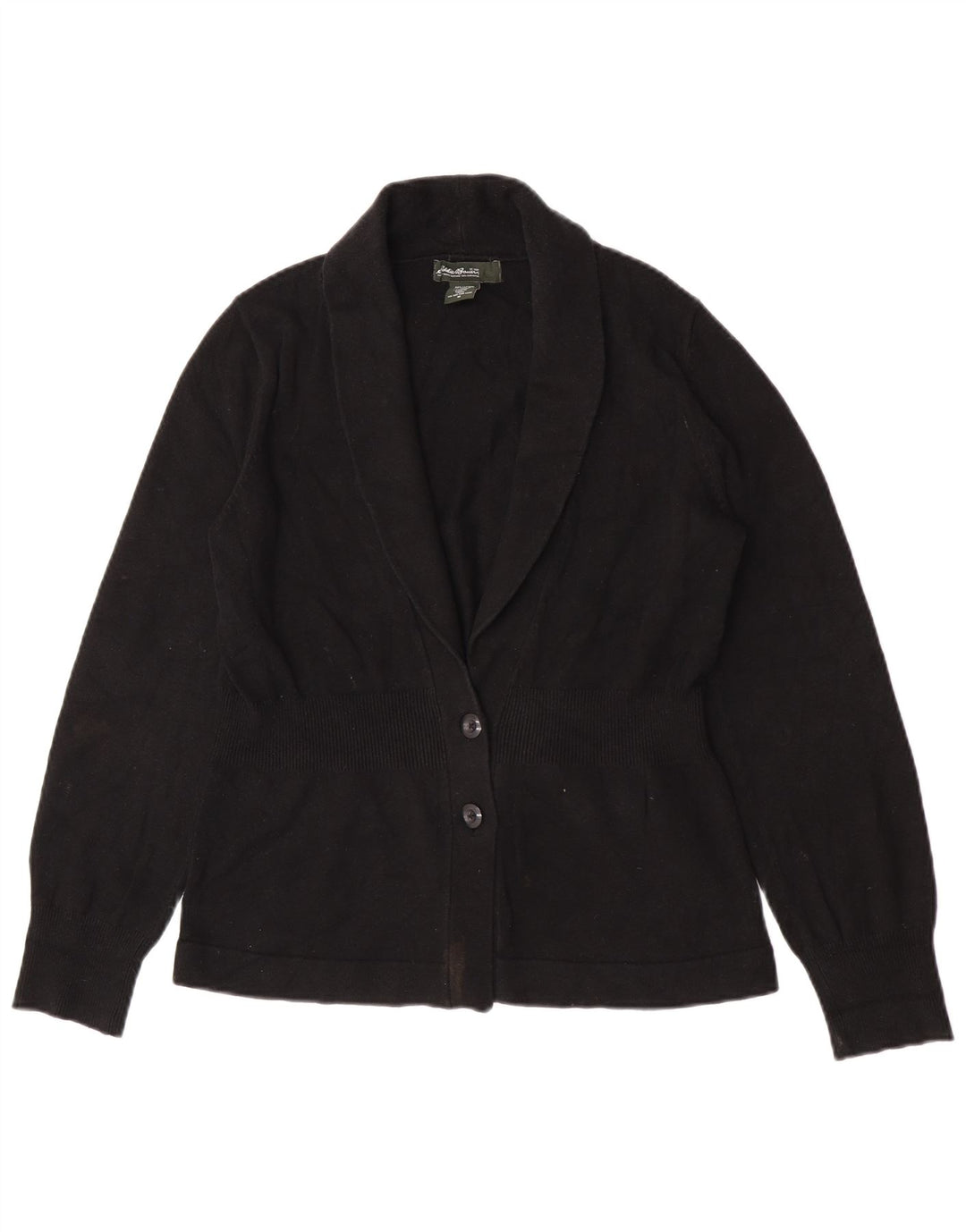 Eddie Bauer Dame Cardigan Sweater UK 14 Medium Sort Bomuld