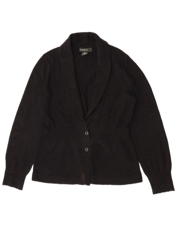 Eddie Bauer Dame Cardigan Sweater UK 14 Medium Sort Bomuld