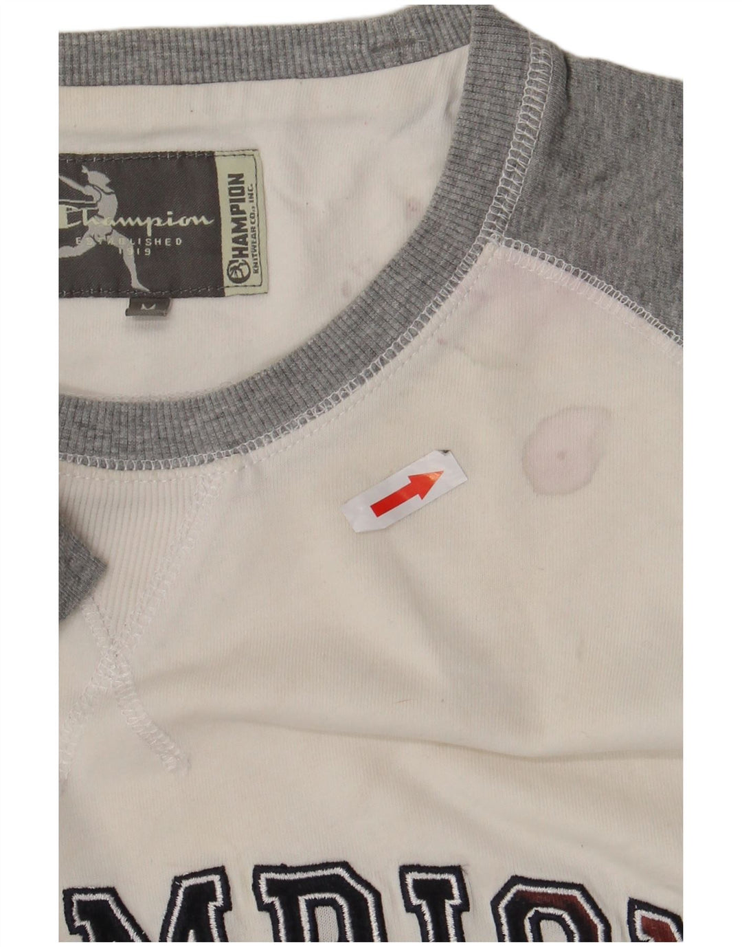 Champion Dame Grafisk T-Shirt Top UK 14 Medium White Colourblock Bomuld