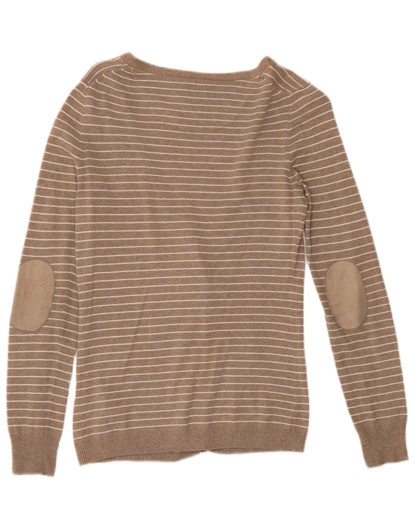 Massimo Dutti Dame Cardigan Sweater UK 10 Small Beige Stribet Bomuld