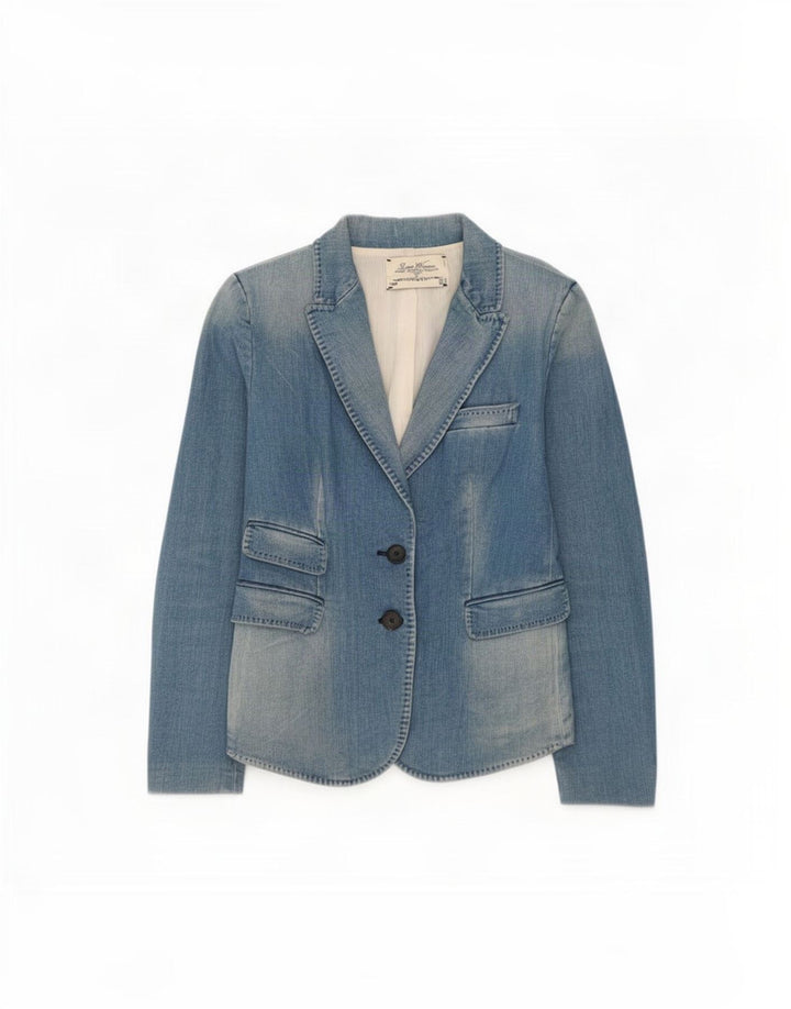 Zara Dame 2 Button Denim Blazer Jacket UK 12 Medium Blue Polyester