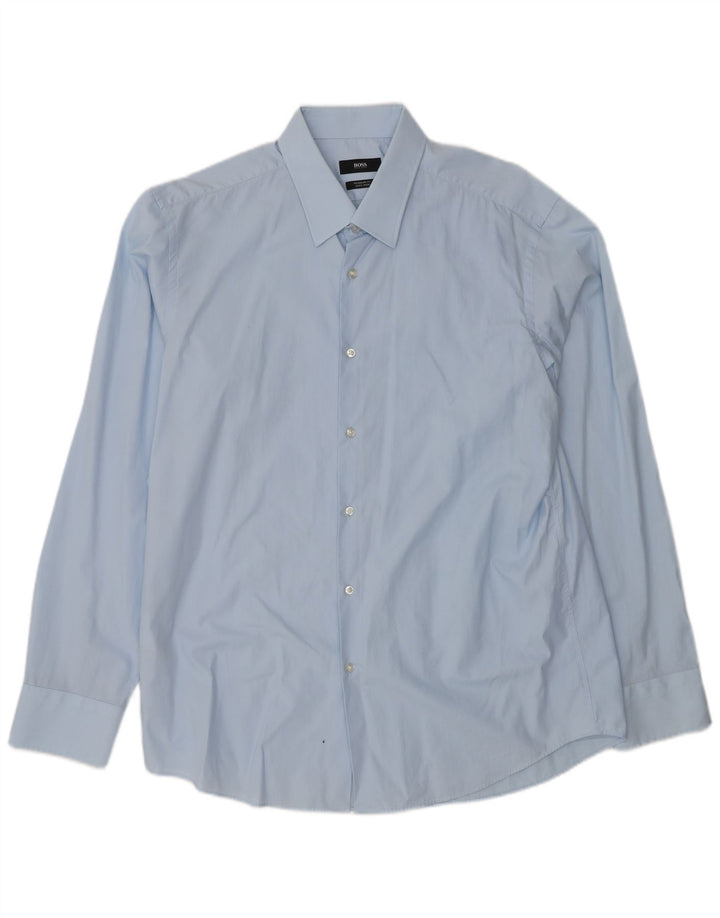 HUGO BOSS Herre Regular Fit skjorte str. 44 17 1/2 XL Blå bomuld