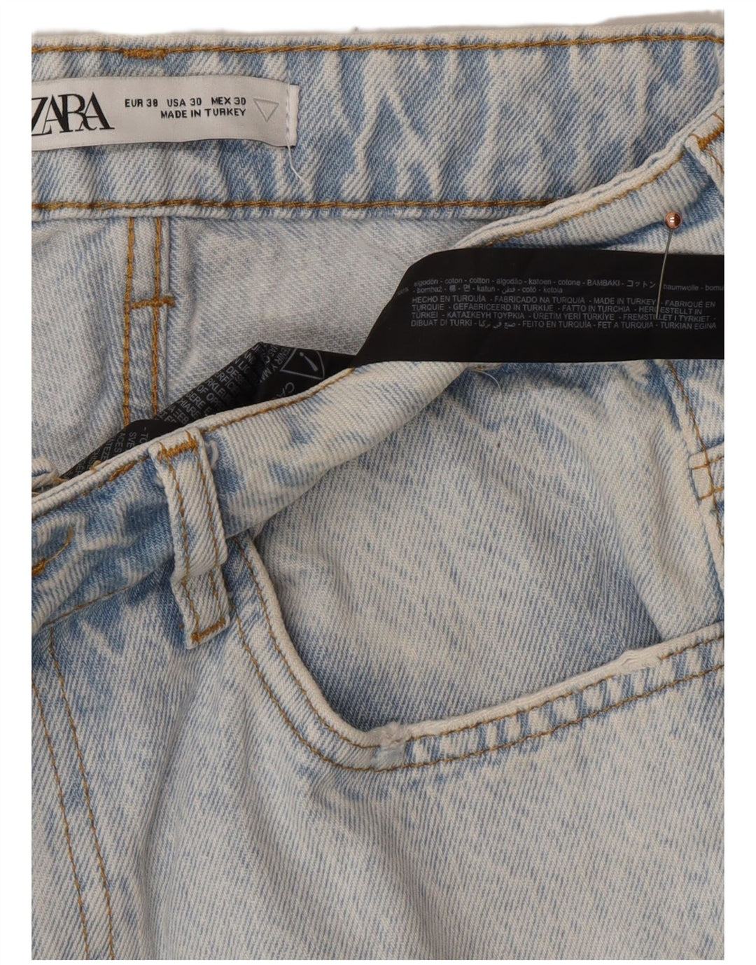 ZARA Distressed grafiske denimshorts til mænd EU 38 Small W30 Blue Cotton