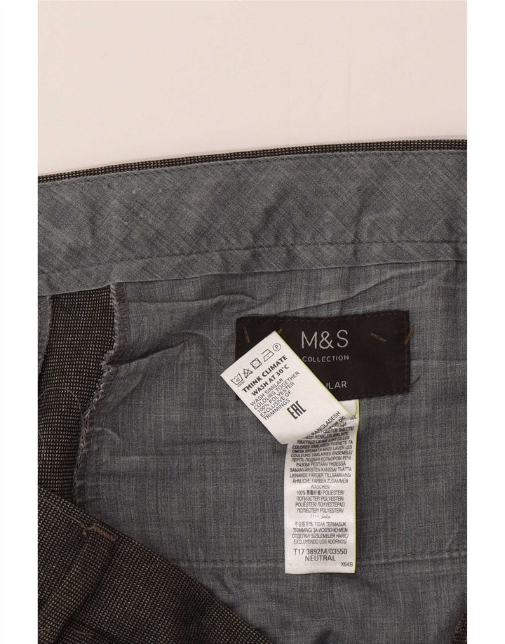 Marks & Spencer Herre Regular Suit Bukser W36 L29 Grå ternet polyester