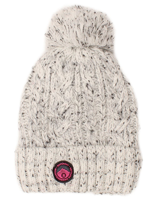 Superdry Womens Knit Knit Beanie Hat One Size Grey Flecked Acrylic
