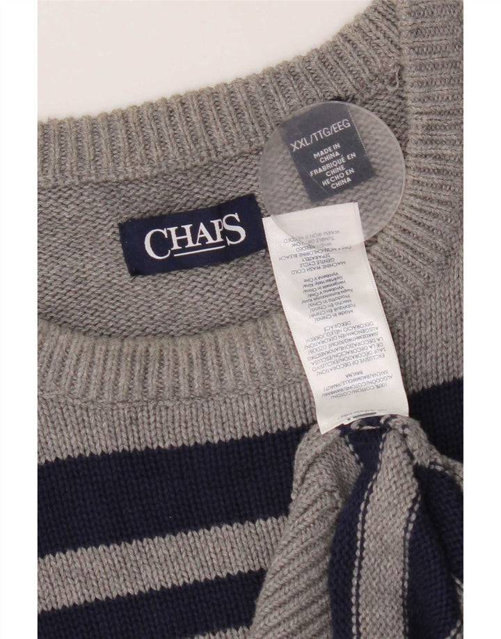 Chaps Herre rund hals sweater 2XL grå stribet bomuld