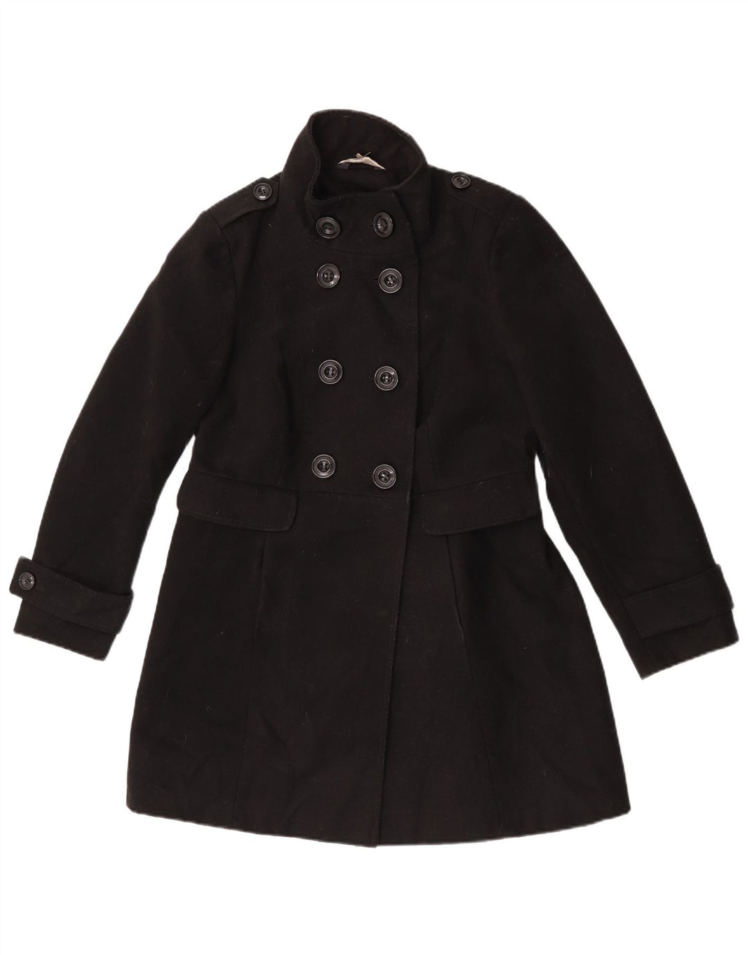 Marks & Spencer Womens Petite Pea Coat UK 10 Small Black Polyester