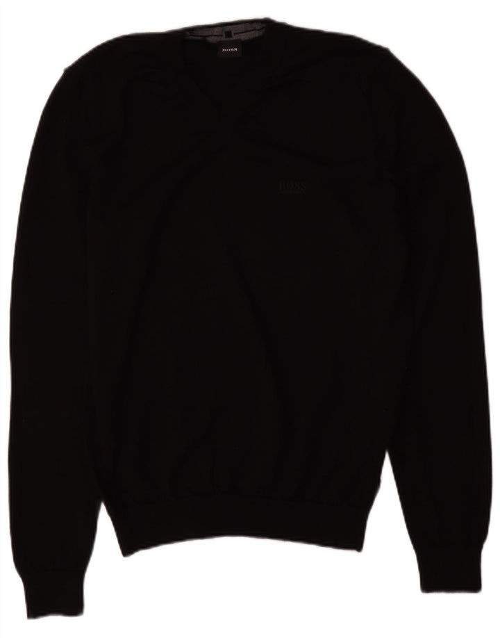 Hugo Boss Herre V-hals sweater lille sort uld
