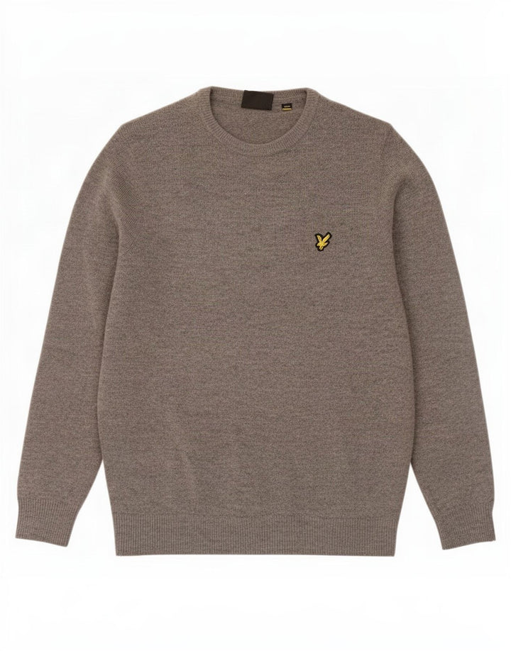 Lyle & Scott Herre sweater med rund hals, mellemgrå flækket lammeuld