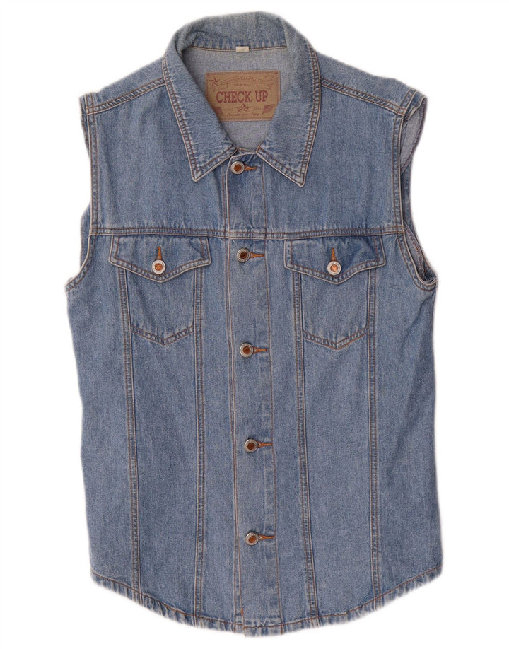 Vintage Herre Denim Gilet UK 38 Medium Blue Cotton