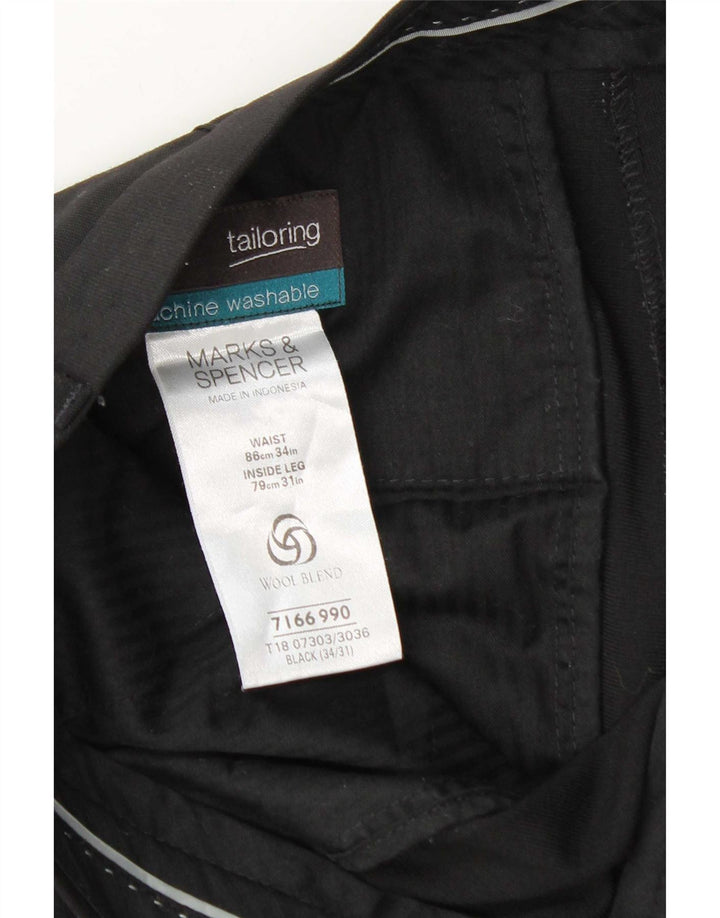 Marks & Spencer Straight Chino-bukser til mænd W34 L31 Sort polyester