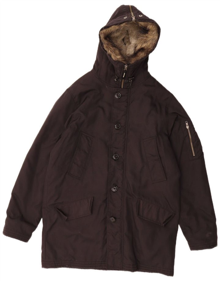 Woolrich Herre Hooded Parka Jacket UK 36 Small Black Polyester