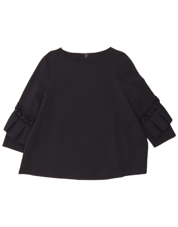 Cos Dame 3/4 ærmet bluse Top UK 16 Large Navy Blue Viscose