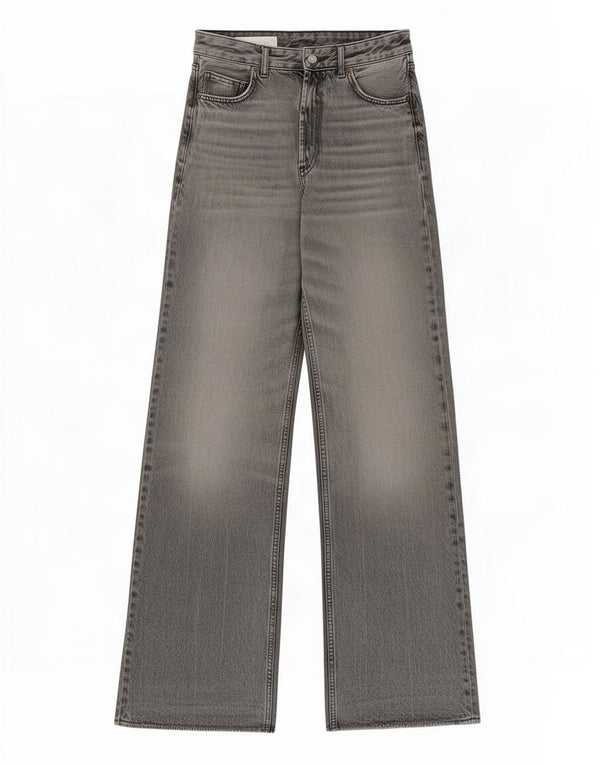 Zara Dame Jeans med brede ben EU 38 Small W28 L34 Grå Bomuld