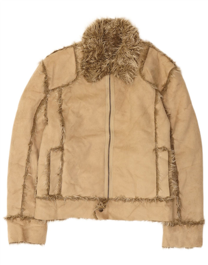 Zara Sherpajakke til kvinder UK 16 Stor Beige Akryl