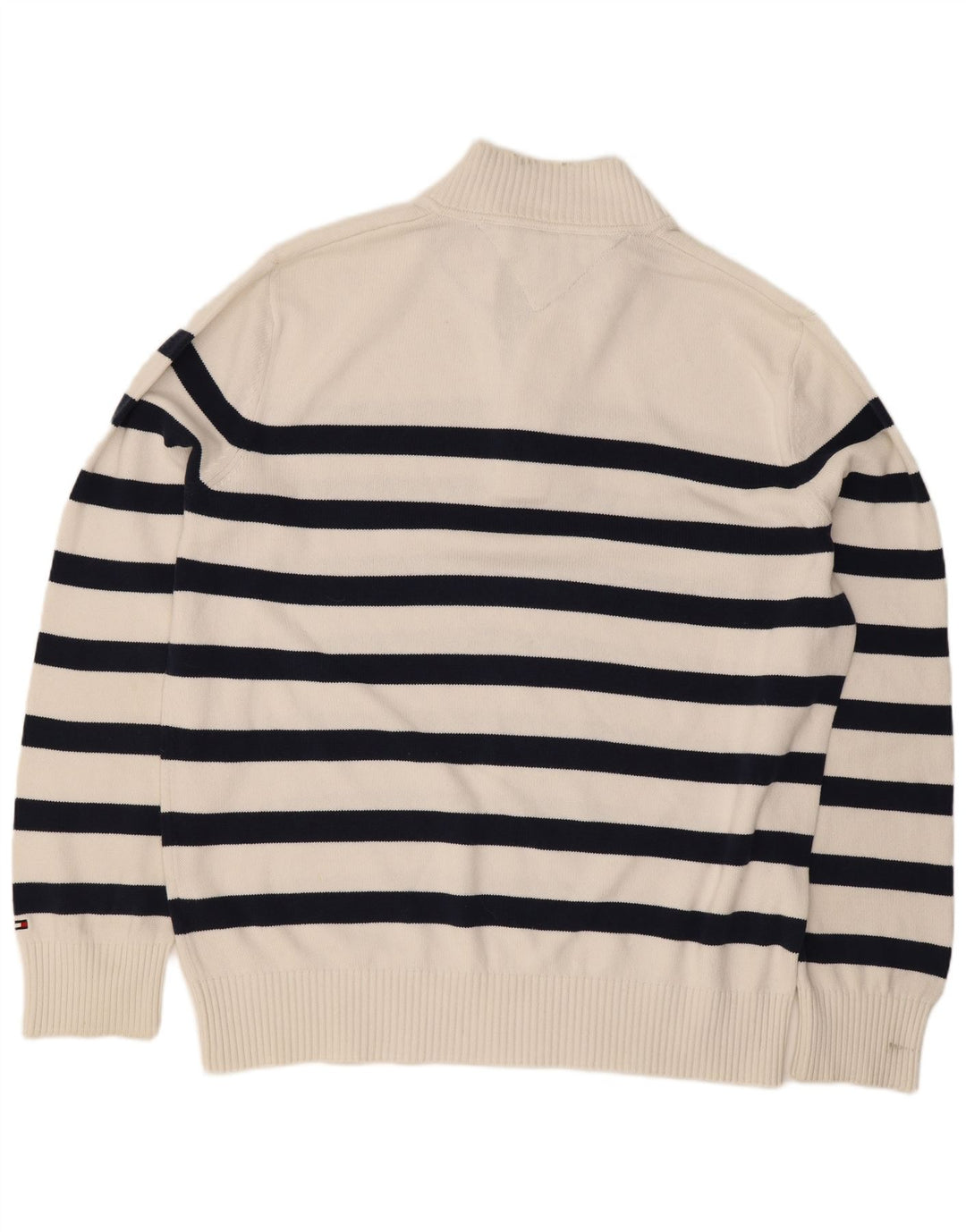Tommy Hilfiger Herre Button Neck Jumper Sweater Stor Hvid Stribet