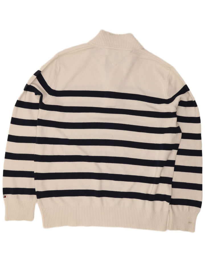 Tommy Hilfiger Herre Button Neck Jumper Sweater Stor Hvid Stribet