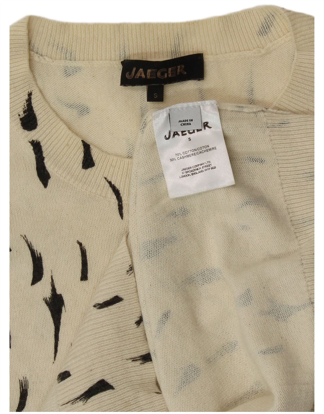 Jaeger dametrøjetrøje med rund hals DK 8 Lille off-hvid plettet bomuld