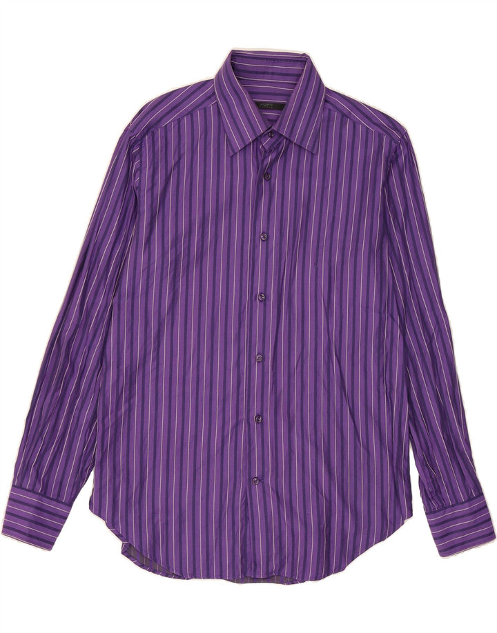 UNGARO Mens Shirt Size 16 41 Large Purple Striped Cotton Vintage Ungaro and Second-Hand Ungaro from Messina Hembry 