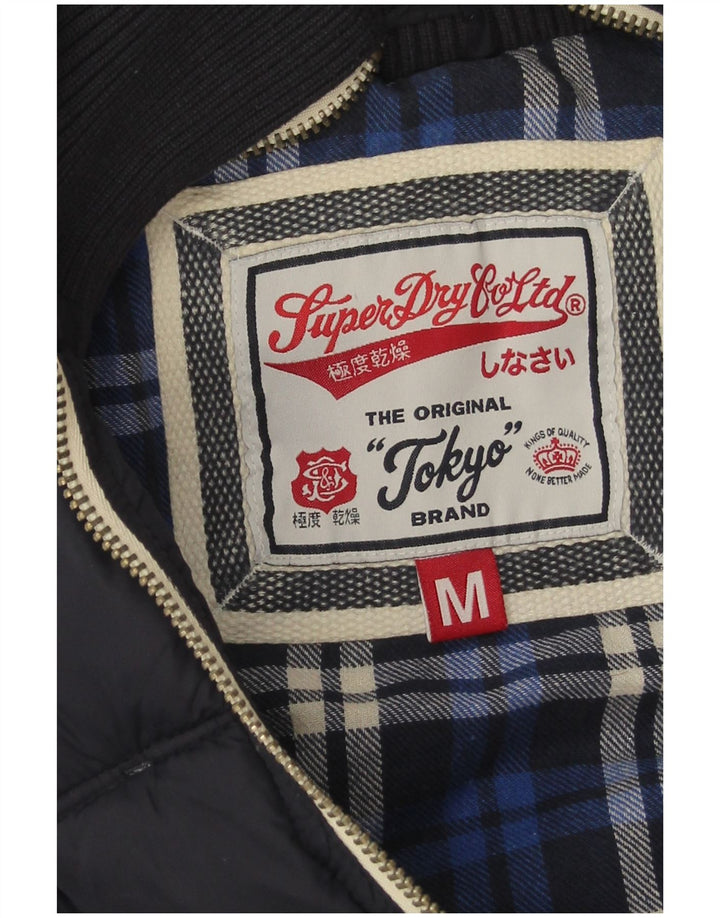 SUPERDRY Dame Hætte Polstret Gilet UK 14 Medium Navy Blue Nylon