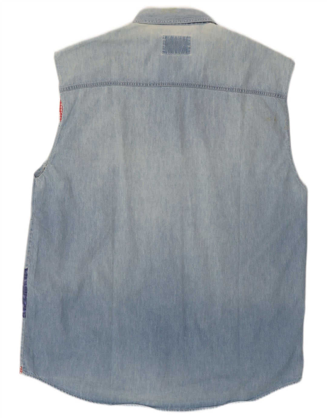 Wampum Herre ærmeløs denimskjorte Stor blå patchwork