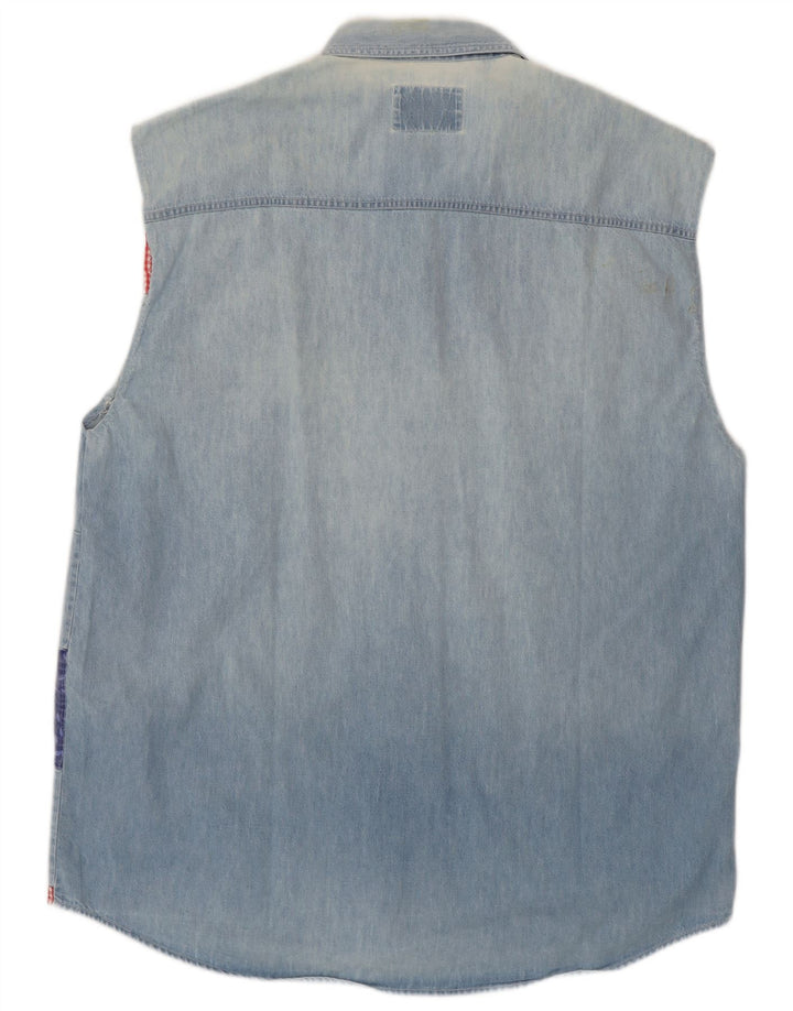 Wampum Herre ærmeløs denimskjorte Stor blå patchwork