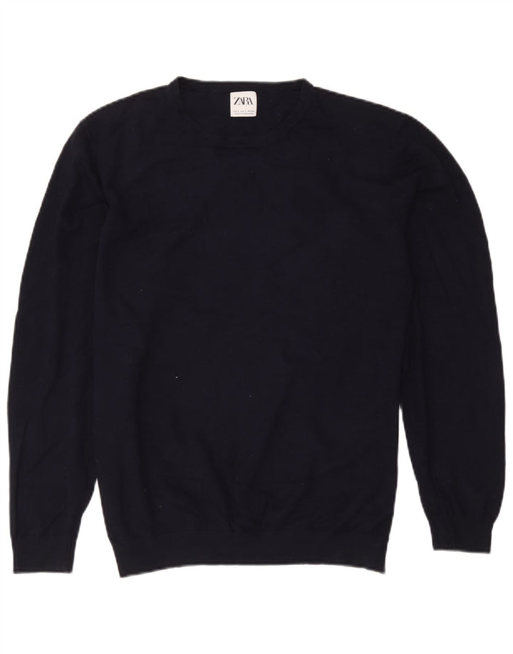 Zara Herre Crew Neck Jumper Sweater Large Navy Blue