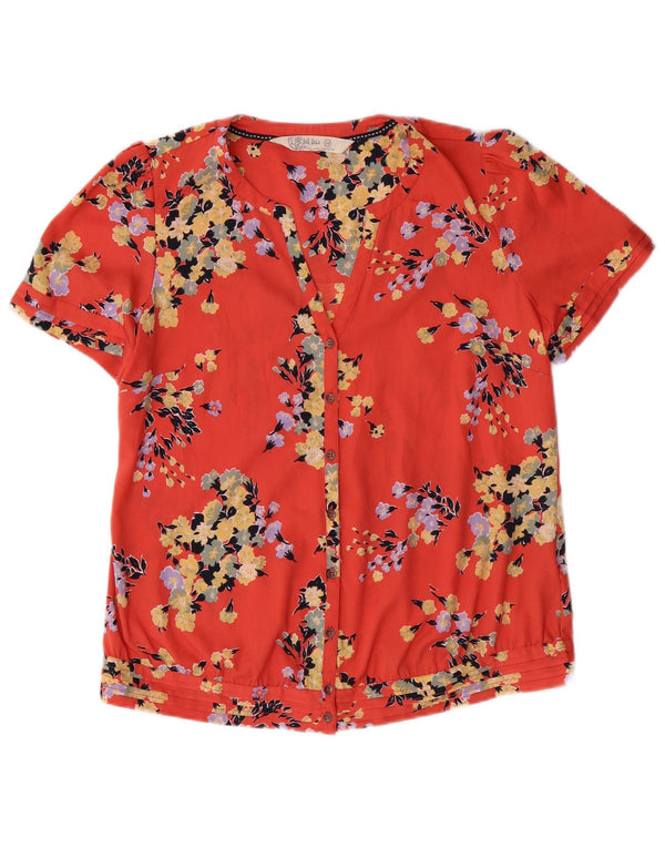 FAT FACE Kvinders kortærmet skjortebluse UK 10 Small Red Floral