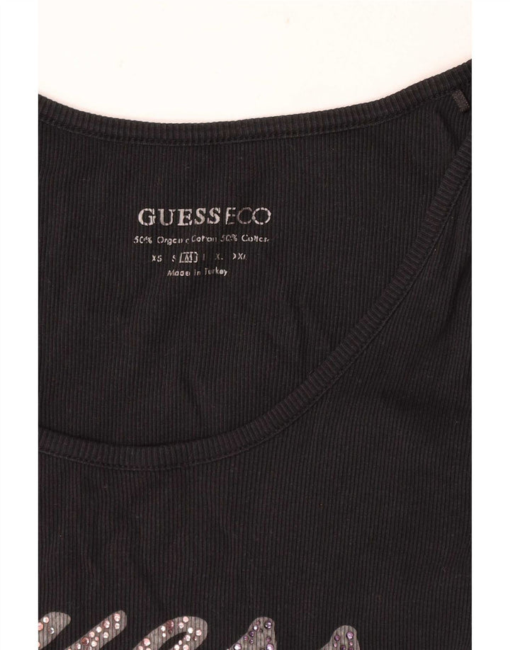 Guess Kvinders Grafisk Vest Top UK 12 Medium Sort Bomuld