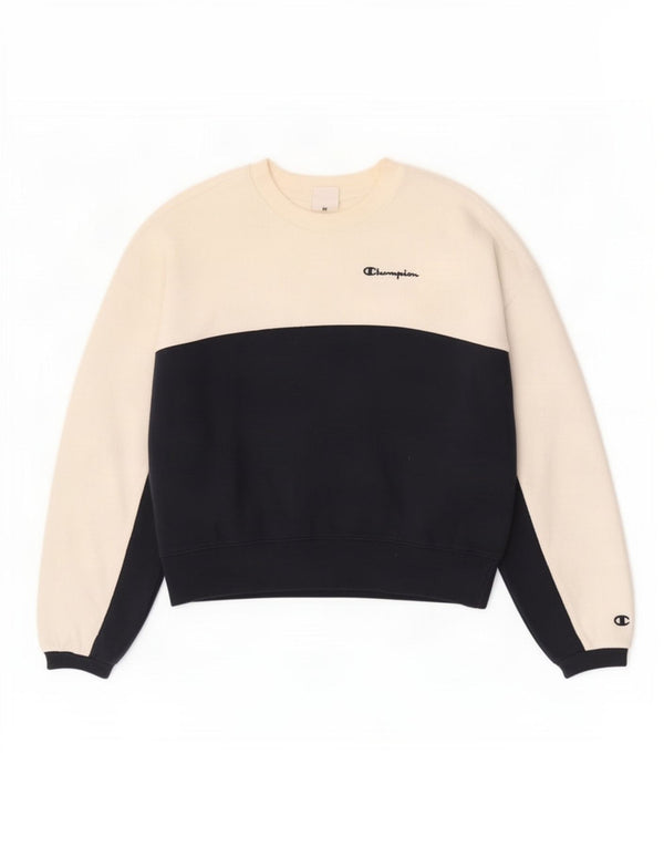 Champion Womens Crop Sweatshirt Jumper UK 16 Large White Colourblock
