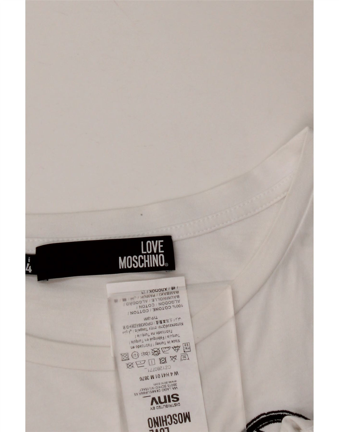 MOSCHINO Grafisk bluse til kvinder IT 44 Medium Hvid Bomuld