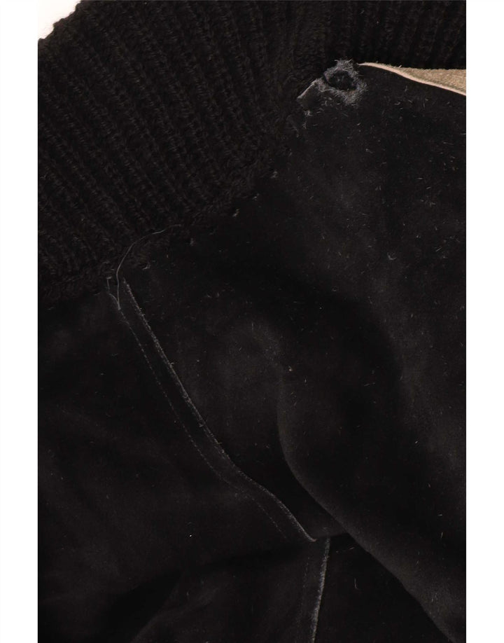 Vintage Dame Bomber Ruskindsjakke UK 16 Large Black Colourblock