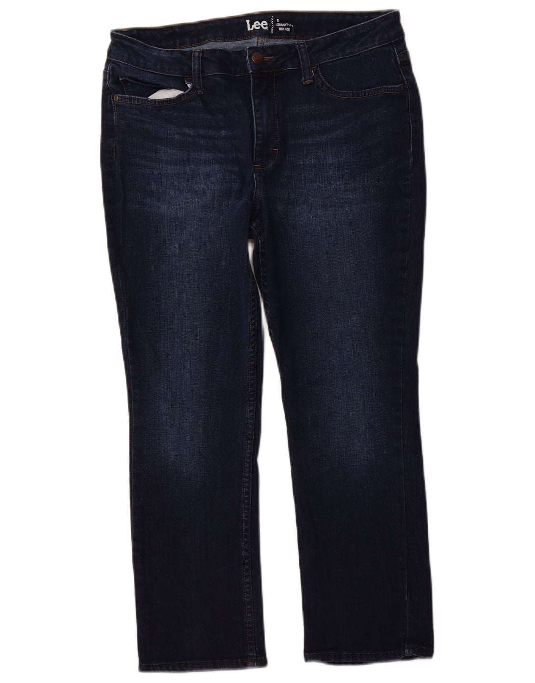 LEE Dame Crop Mid Rise Straight Jeans W32 L25 Navy Blue