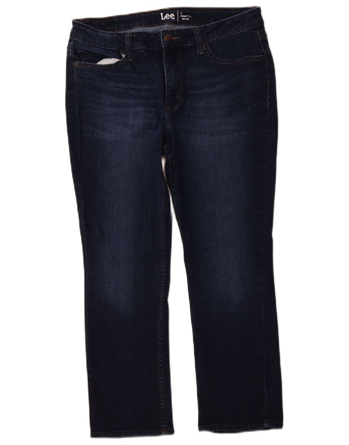 LEE Dame Crop Mid Rise Straight Jeans W32 L25 Navy Blue