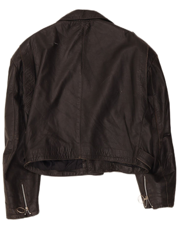Colombus Womens Crop Læder Biker Jacket UK 14 Medium Black