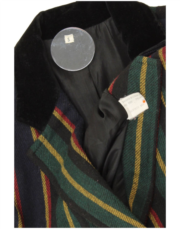 VINTAGE Dame 2-knaps blazerjakke UK 10 Lille flerfarvet stribet