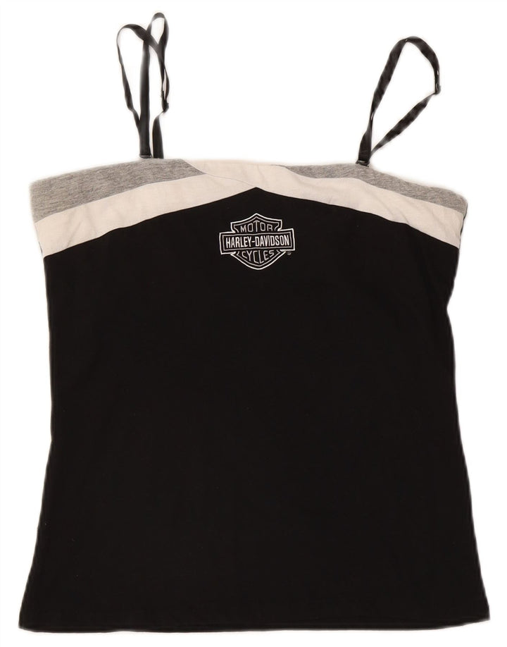 Harley Davidson Dame Grafisk Crop Cami Top UK 14 Stor Sort Bomuld