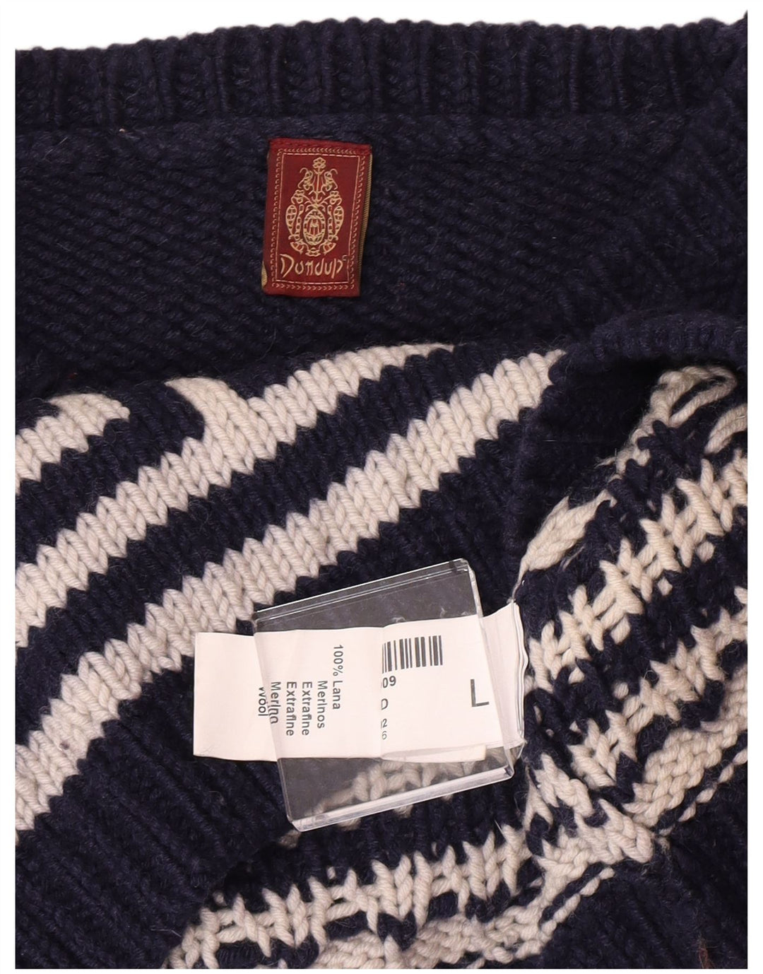 Dondup Herre Crew Neck Jumper Sweater Stor Marineblå Geometrisk Uld