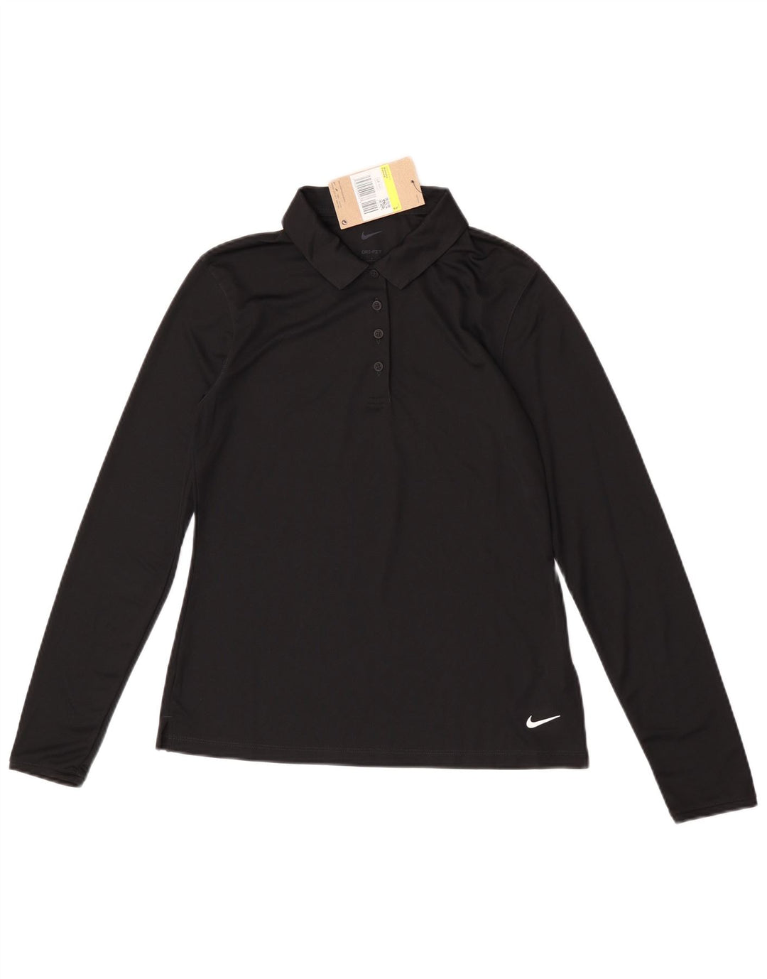 Nike Dri Fit langærmet poloshirt til kvinder, lille sort polyester