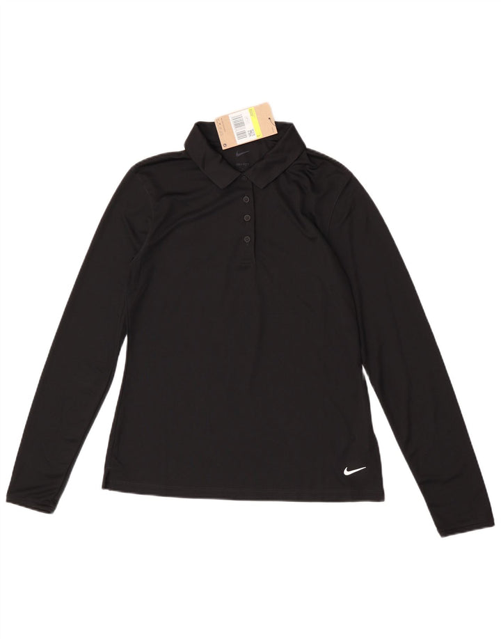 Nike Dri Fit langærmet poloshirt til kvinder, lille sort polyester