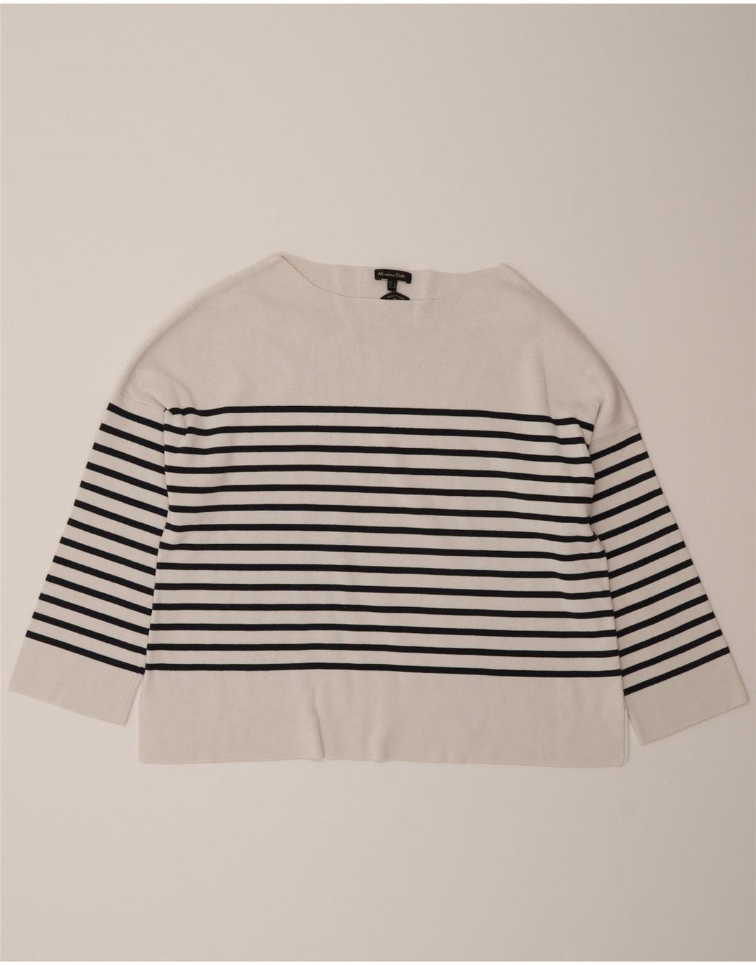 Massimo Dutti Dame Oversized Top 3/4 ærmer UK 10 Lille hvid stribet