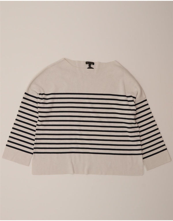 Massimo Dutti Dame Oversized Top 3/4 ærmer UK 10 Lille hvid stribet
