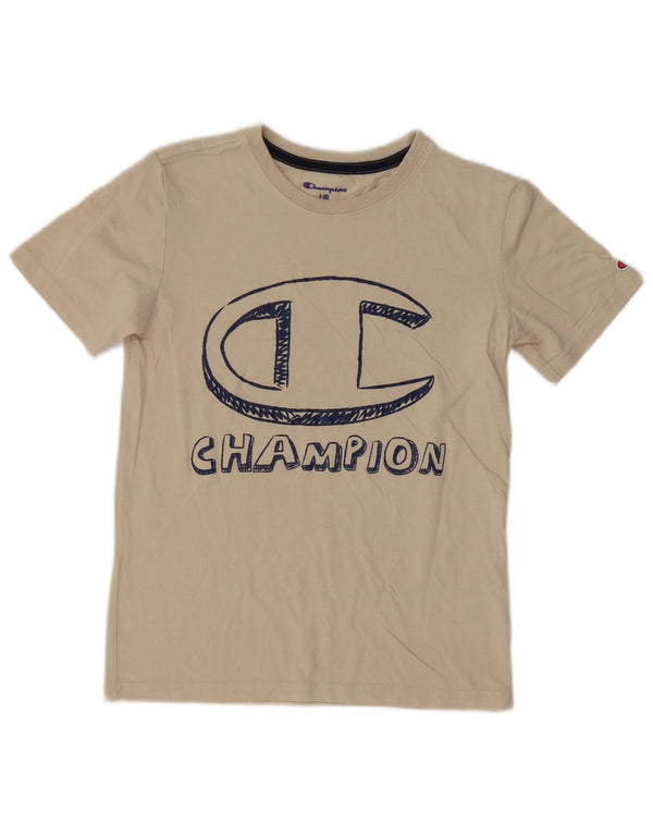 Champion Boys Grafisk T-Shirt Top 7-8 år Lille Beige Bomuld