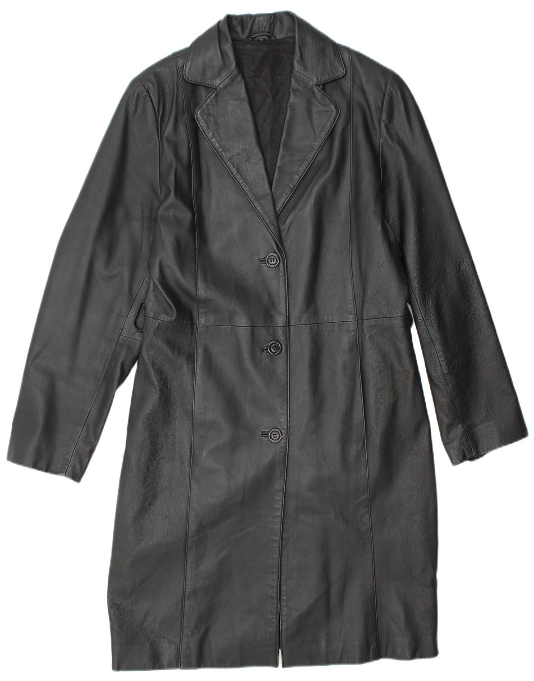 VINTAGE Læderfrakke til kvinder UK 14 Medium Sort Læder