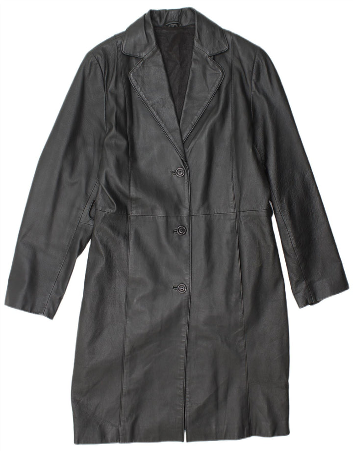 VINTAGE Læderfrakke til kvinder UK 14 Medium Sort Læder