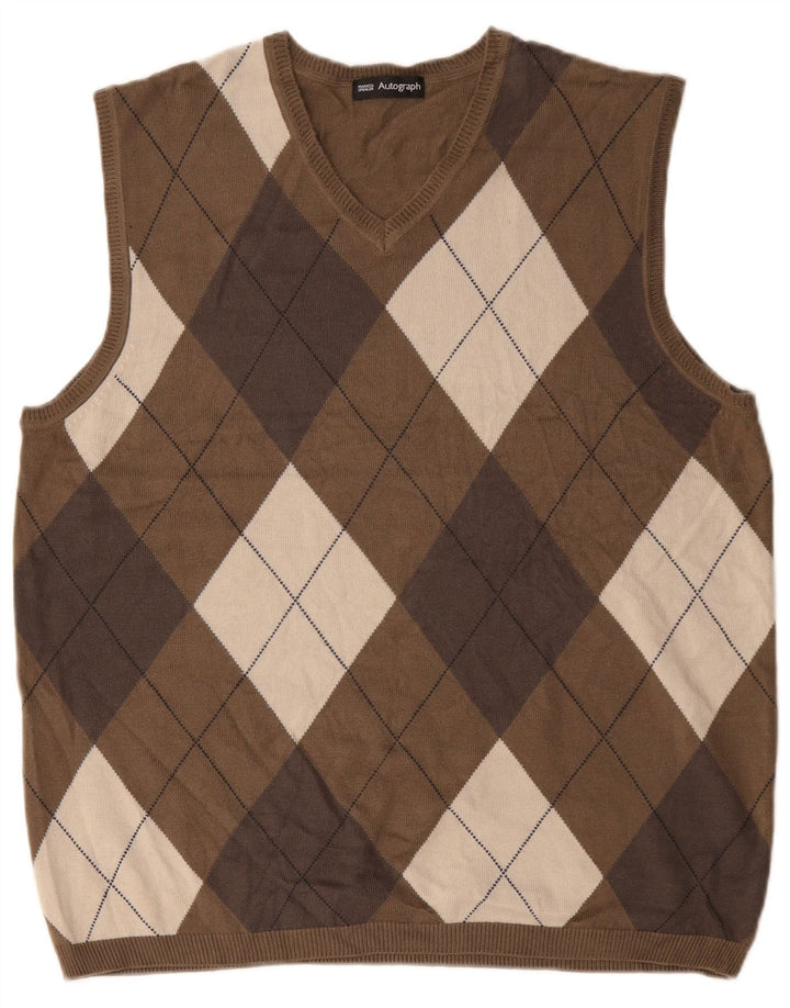 Marks & Spencer Herre Autograph Vest Tank Top Stor Grå Argyle/Diamond
