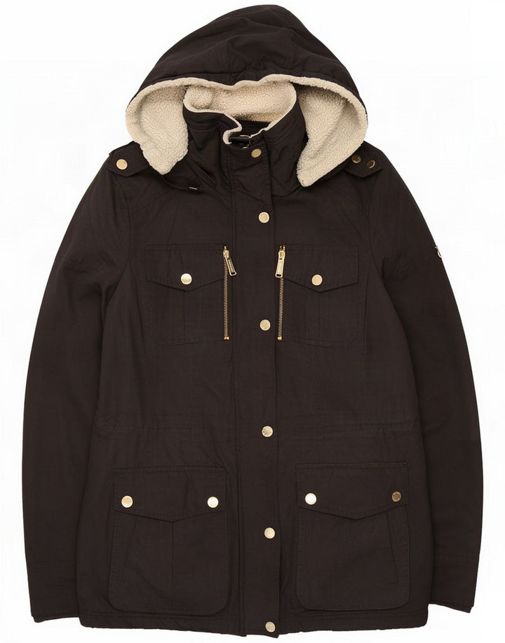 Michael Kors Sherpa Parka-jakke med hætte til kvinder UK 14 Medium Sort Polyester