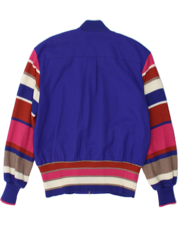 VINTAGE Womens Tricot Oversized Bomber Jacket UK 10 Small Blue Colourblock Vintage Vintage and Second-Hand Vintage from Messina Hembry 